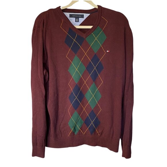 Tommy Hilfiger Men's Maroon Argyle Sweater Size L - Picture 1 of 6